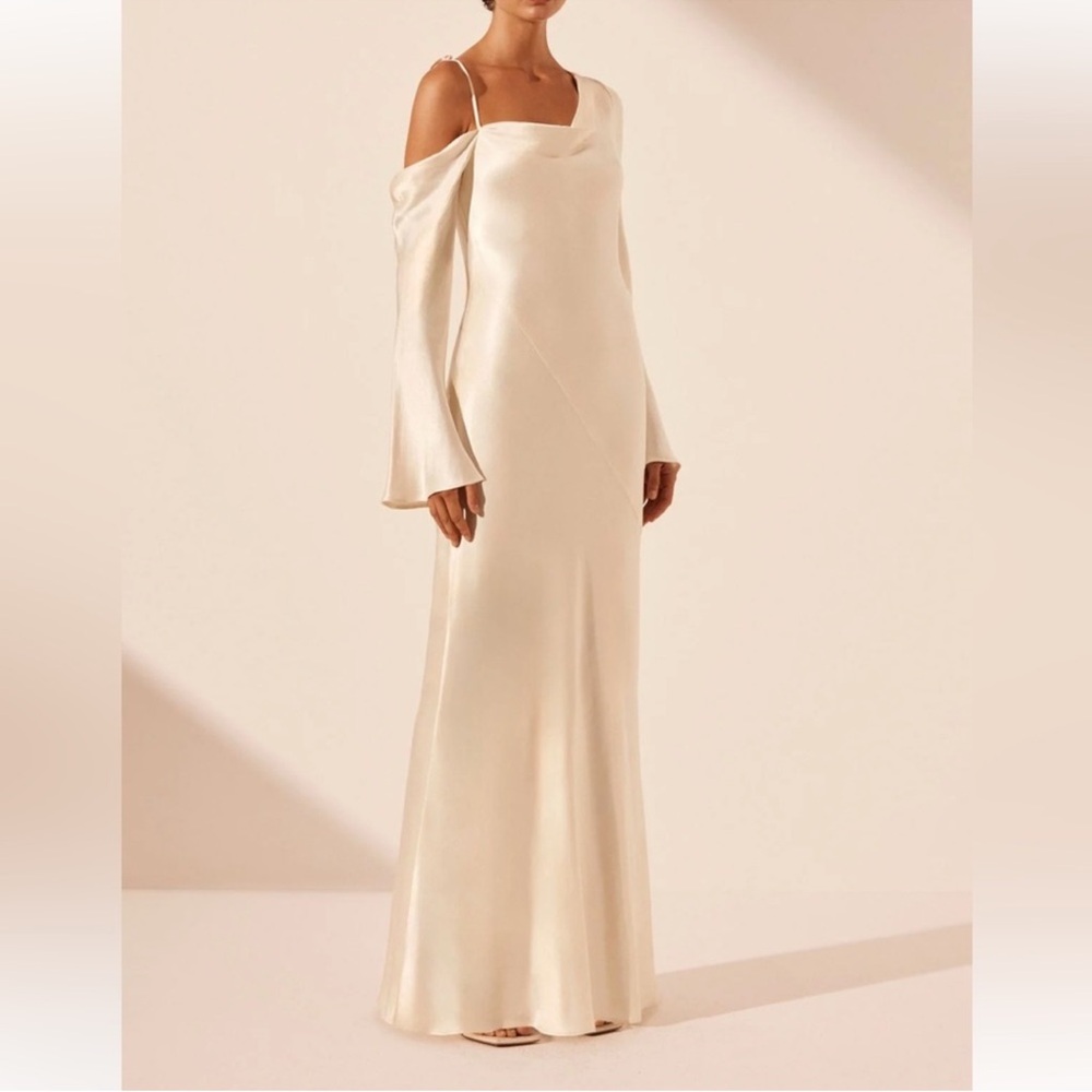 Shona Joy La Lune Asymmetrical Long-Sleeve Maxi Dress